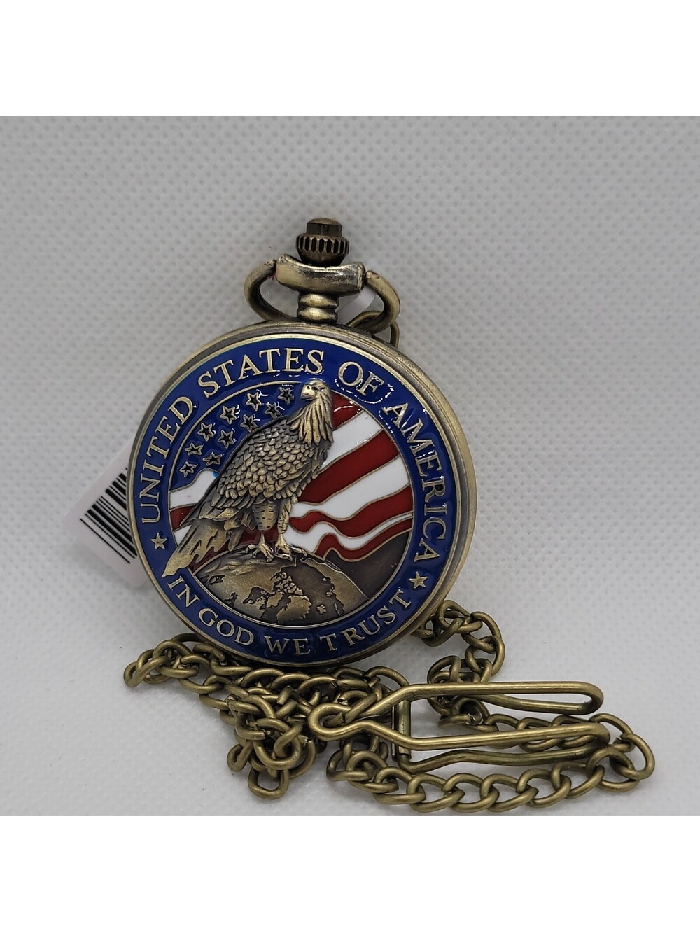 177 Invicta United States Eagle Flag Pocket Watch with Chain, Original Box